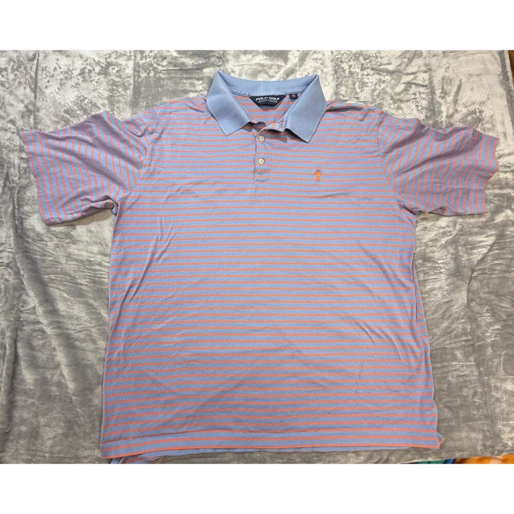 Polo Golf Ralph Lauren Men's Polo Size XL Blue With Orange Stripes Orange Pony